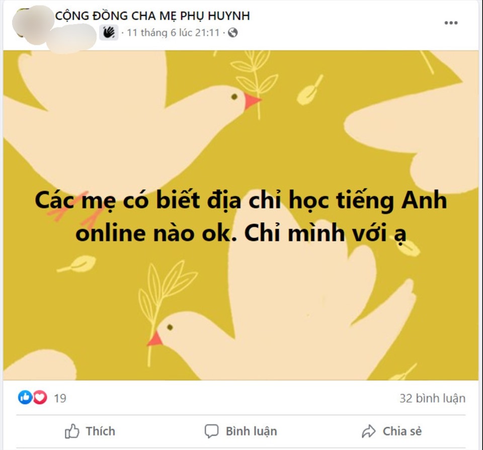 Nhiều phụ huynh tìm kiếm các lớp học hè cho con tại các hội nhóm trên mạng xã hội. Ảnh chụp màn hình